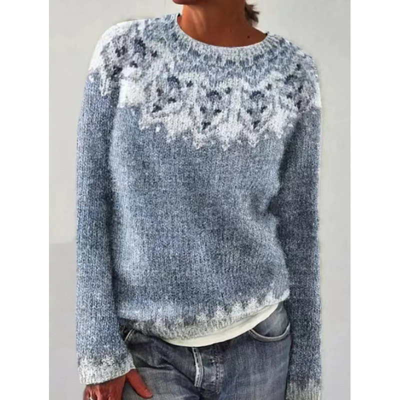 Amazon European and American new sweater women wish hot sale round neck color matching loose fashion pullover sweater - Image 2