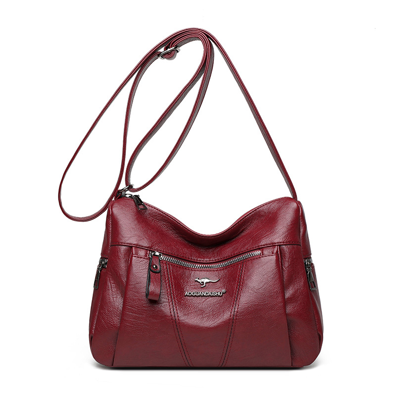 Cross-border women's bag soft leather shoulder bag trendy retro fashion Messenger bag large capacity elegant temperament mother bag