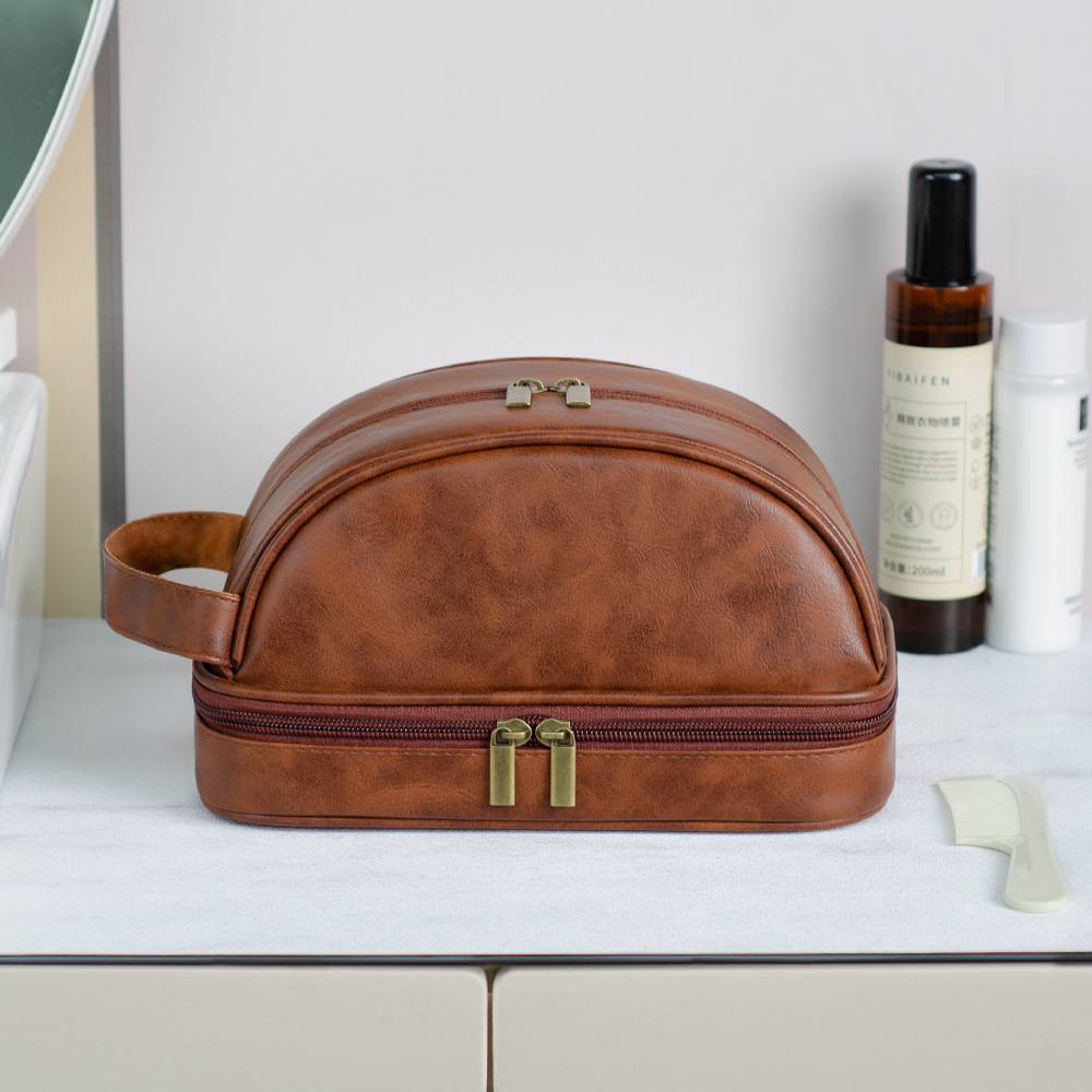 Retro new cosmetic bag portable toiletry bag men's high-end large-capacity storage bag travel toiletry bag waterproof - Image 4