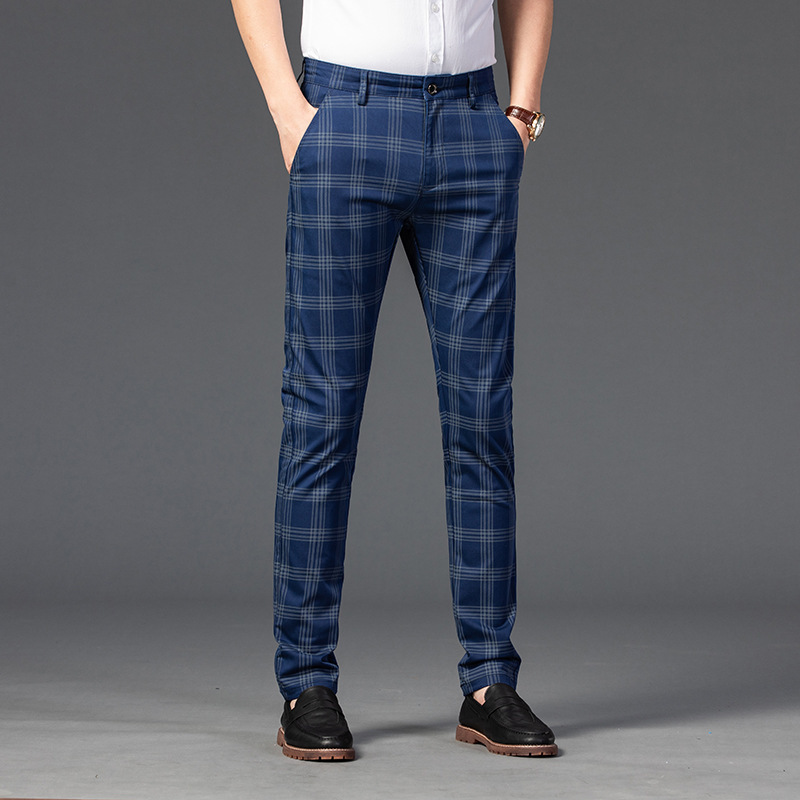 2021 Spring Pants Men's Casual Pants Men's Plaid Elastic Slim Business Straight Pants Youth Fashion Trend Men's Pants - Image 7
