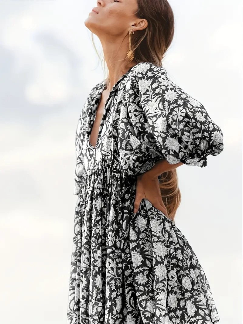 Amazon AliExpress cross-border best-selling personalized artistic European and American style rayon floral print dress - Image 9