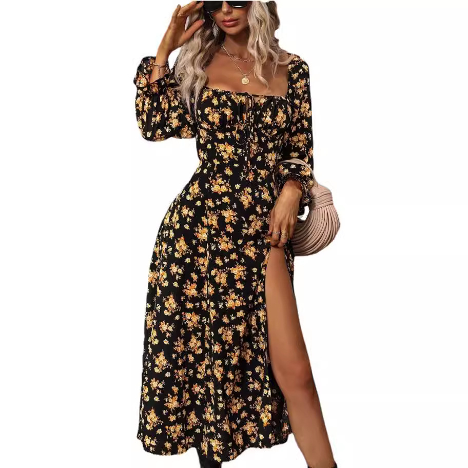 2025 Cross-border Spring and Autumn New Amazon AliExpress European and American Printed Long Sleeve Backless Bohemian Dress - Image 5