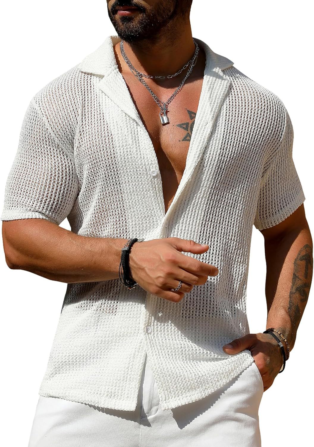 European and American men's casual shirts summer fashion cool breathable men's cardigan solid color short-sleeved tops knitted men's shirts - Image 8