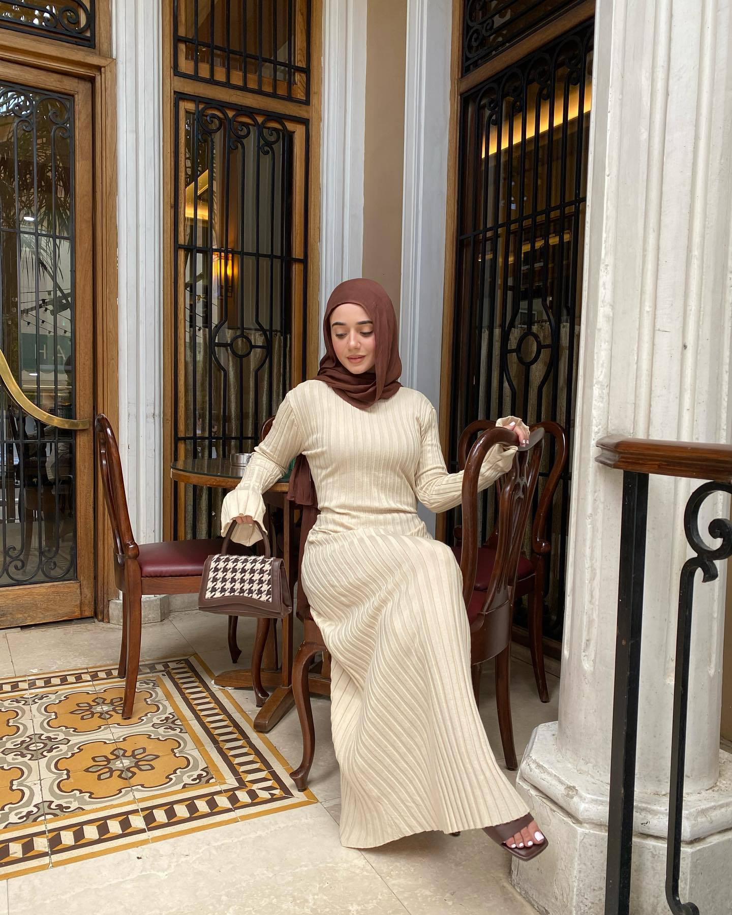 2023 cross-border autumn and winter new knitted dress casual waist round neck big pit strip slim knitted long skirt female - Image 12