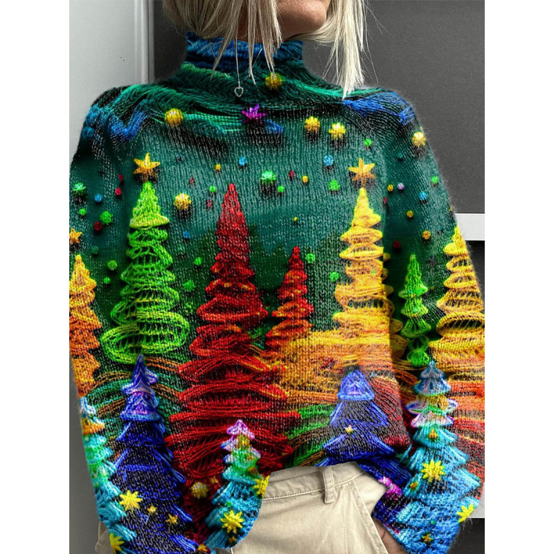 New Christmas Abstract Print Casual Cape Cardigan Sweater for Foreign Trade and Cross-Border - Image 28