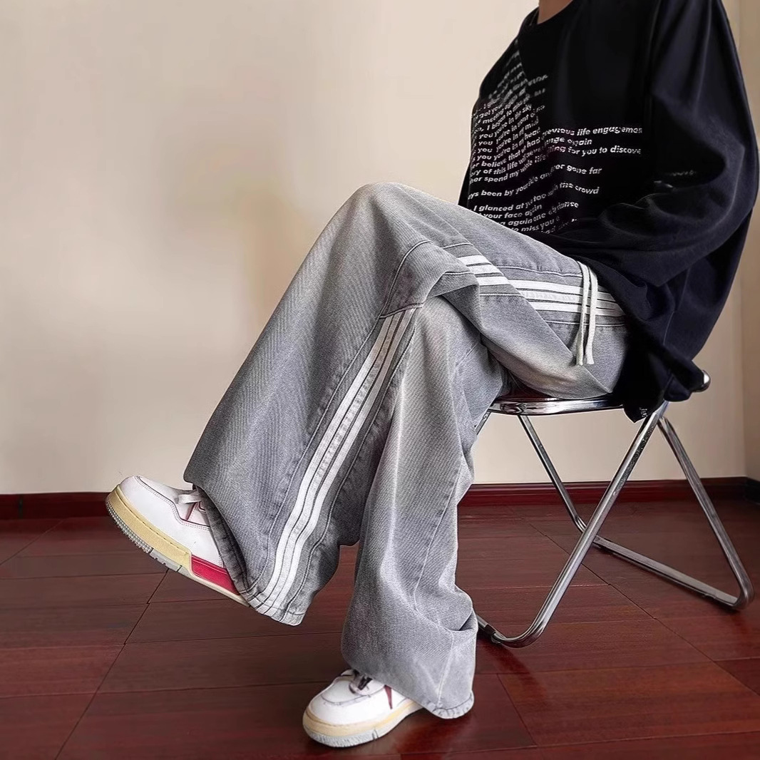 Men's spring and autumn new jeans men's Hong Kong trend brand loose casual wide-leg pants trendy men's pants men's clothing - Image 5