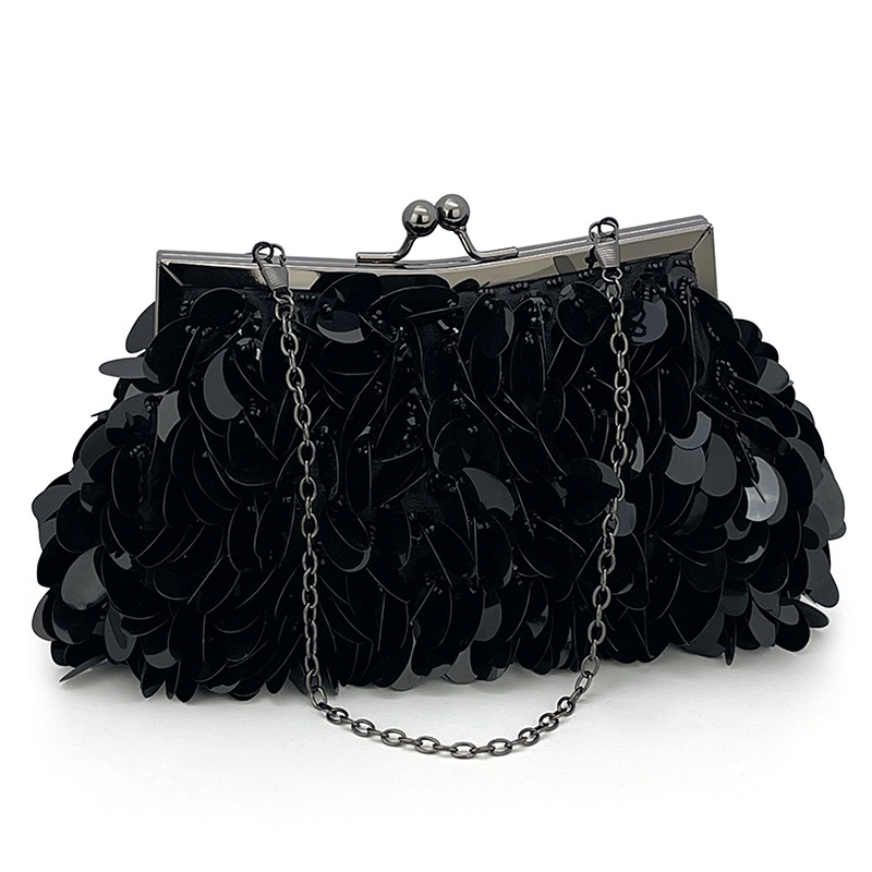 Sparkling banquet bag evening bag party bag silver shiny bag hand-woven fashion beads sequins small wallet - Image 5