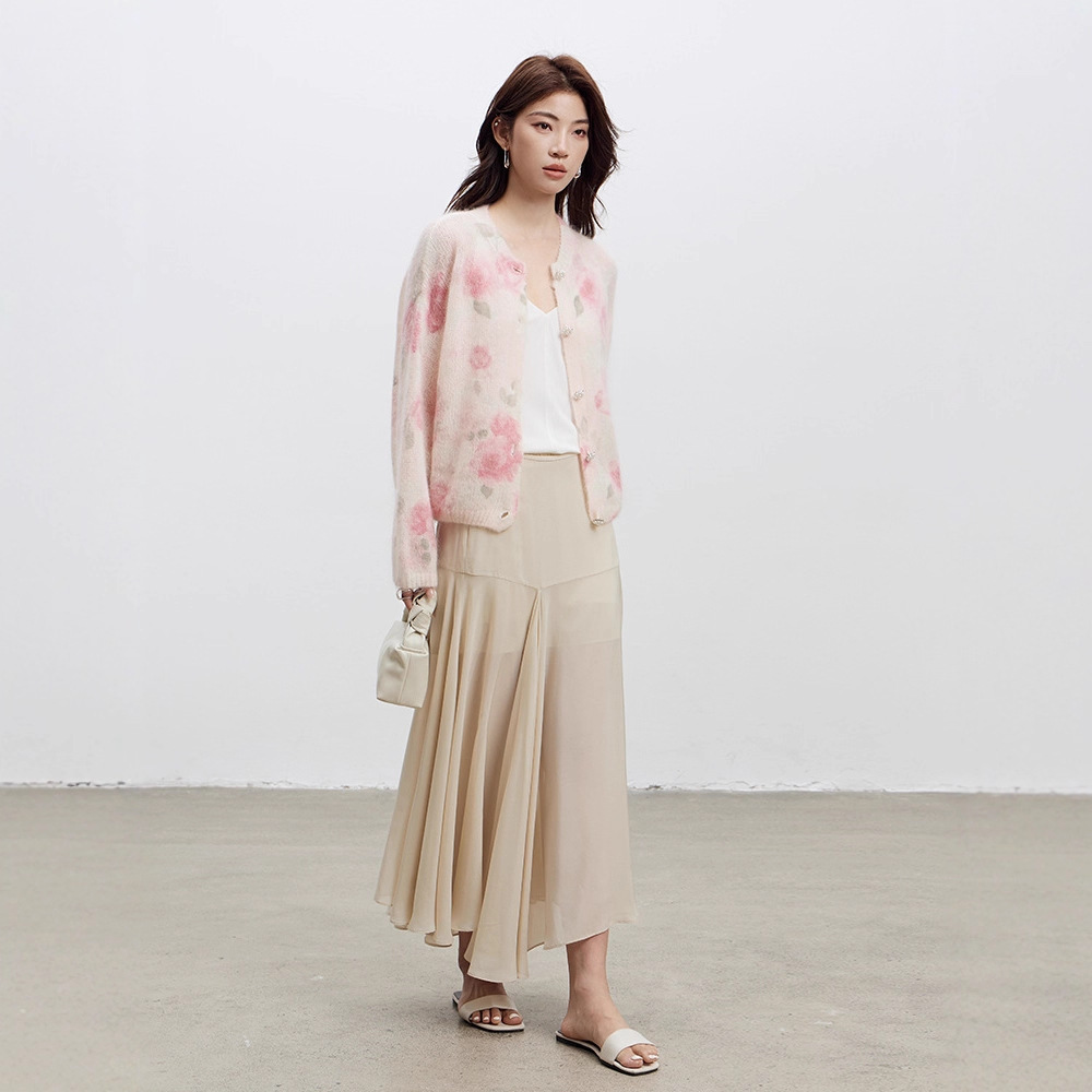 Rose Print Mohair Sweater Women's Long-Sleeved Knit Cardigan 2026 Spring New Style Soft and Loose Wool Coat - Image 4