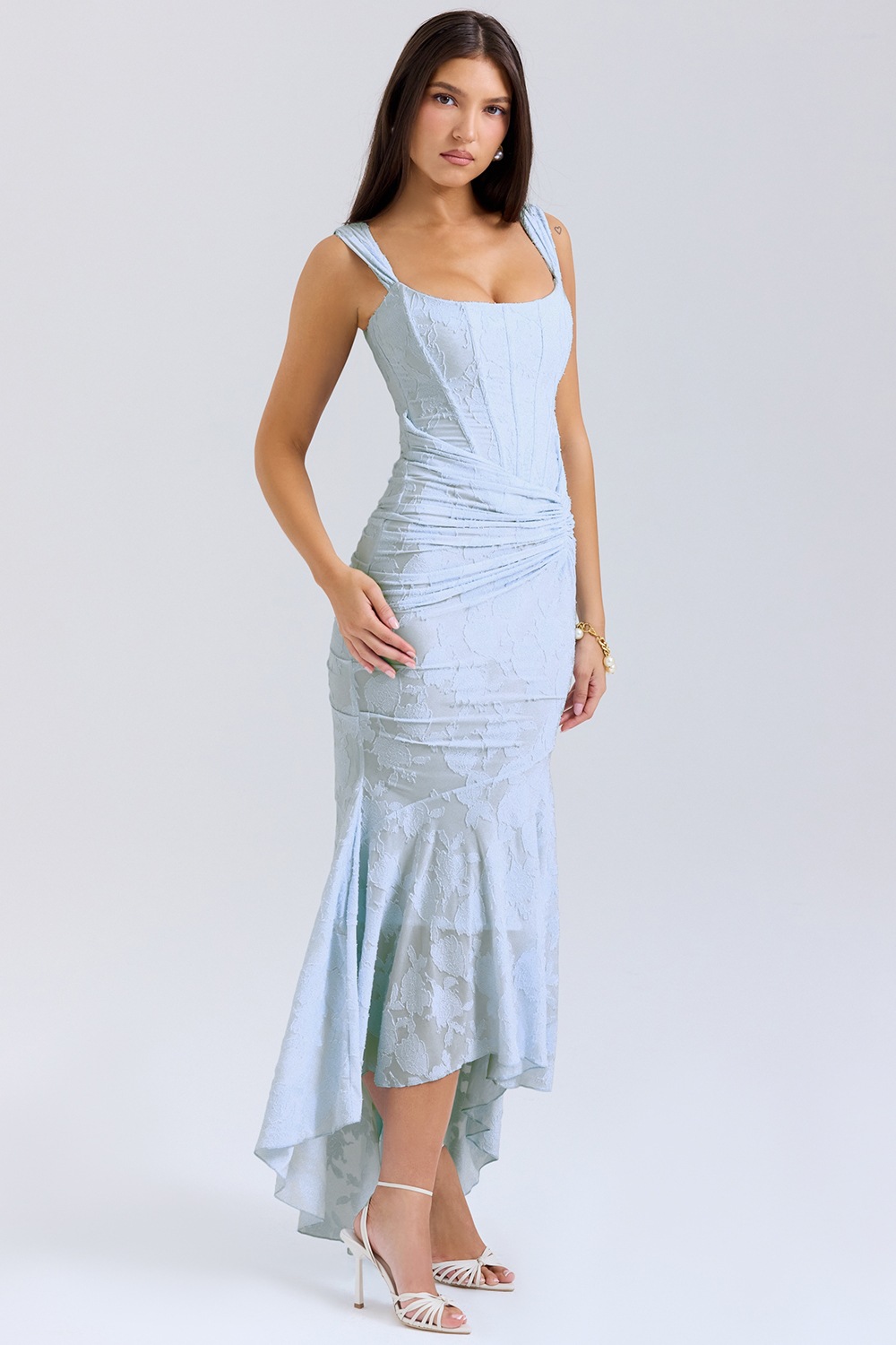European and American autumn new factory direct wholesale AliExpress square collar elastic mesh jacquard pleated sleeveless fishtail suspender long skirt - Image 12