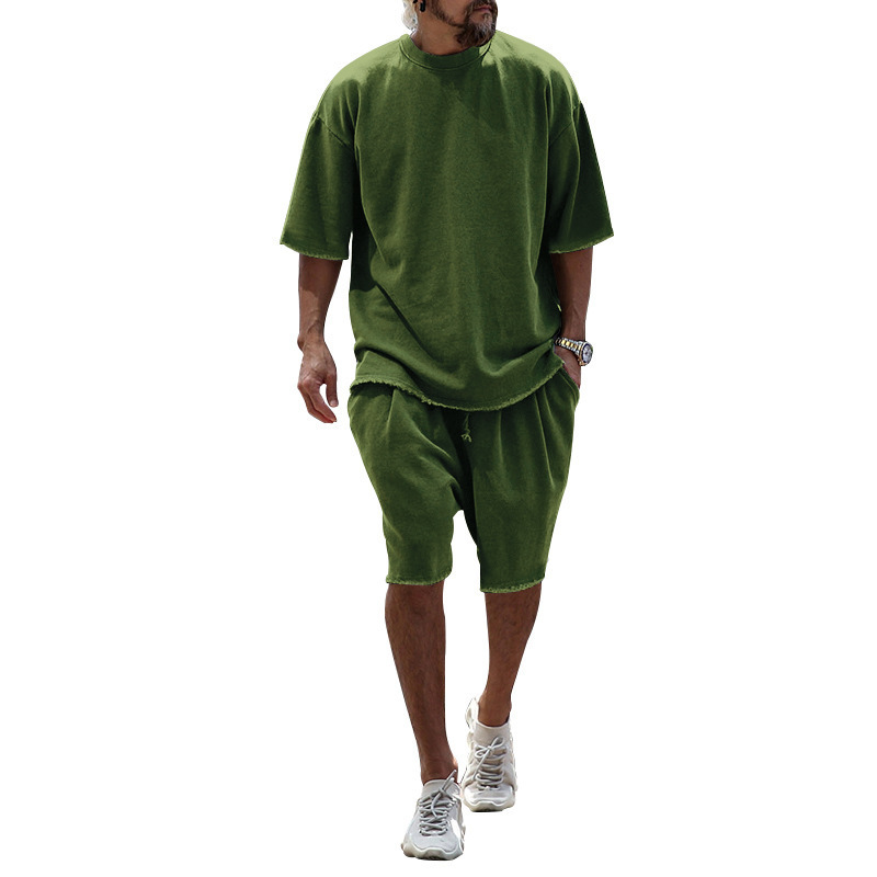2025 Export Hot Selling Summer Solid Color Sports Suit Casual Loose Short-Sleeve Shorts European and American Trendy Fashion Men's Clothing - Image 10