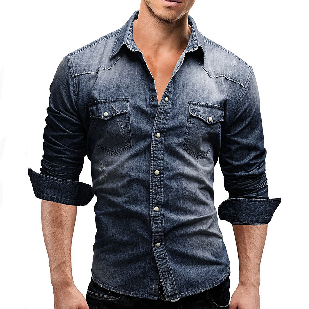 Hong Kong trendy brand 2023 summer new casual solid color men's denim short-sleeved shirt casual large size designer style - Image 12