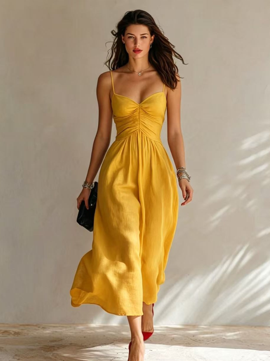 2026 European and American TK Independent Website Cross-border Spring/Summer New Pleated Sexy Suspender Dress - Image 7