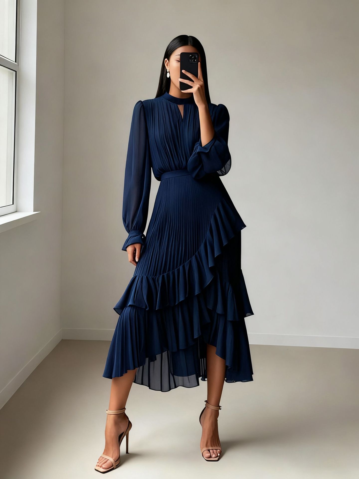 2025 European and American cross-border new solid color dress, Middle Eastern foreign trade ruffled pleated dress, midi skirt, Amazon. - Image 8
