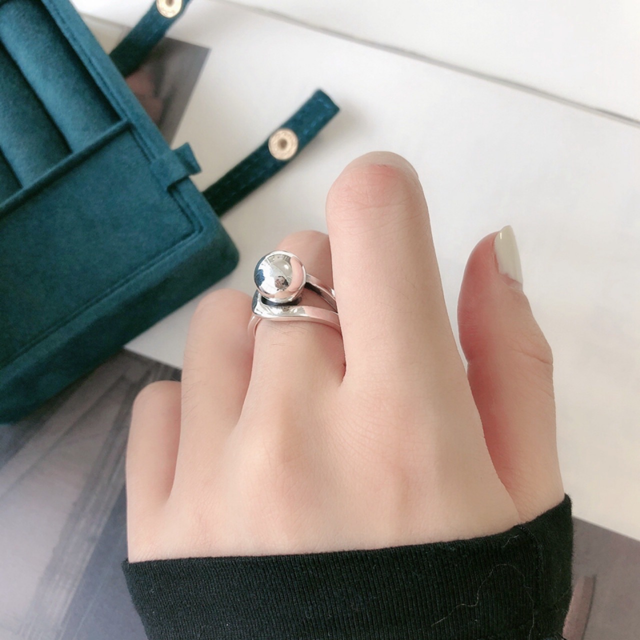 Iriya's "Ball-Required" Ring - A unique, stylish single ring featuring a thick, luxurious silver beaded ball design. - Image 2
