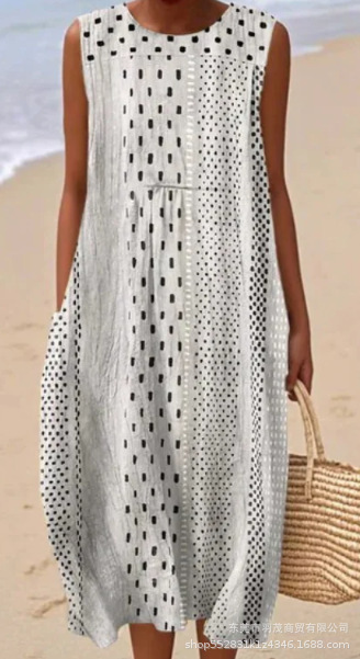 2025 European and American spring and summer new sleeveless casual printed temperament long dress slim small fresh casual dress - Image 47