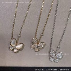 Vanke White Mother-of-Pearl Horse Eye Butterfly Necklace for Women, 18k Gold Plated, High-End Design, Clavicle Chain, Earrings, Bracelet, Instagram