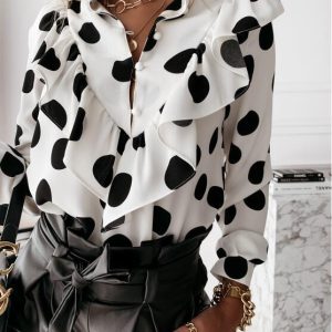 Spot 2020 autumn and winter new products AliExpress independent station long-sleeved ruffled temperament printed women's shirt