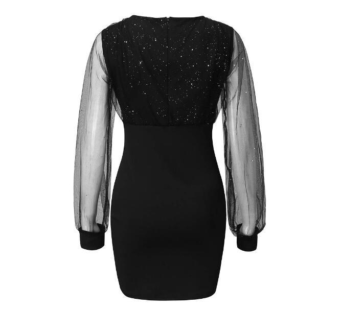 2022 European and American mesh V-neck sequined dress slim sexy dress ready for sale 0.22g - Image 16