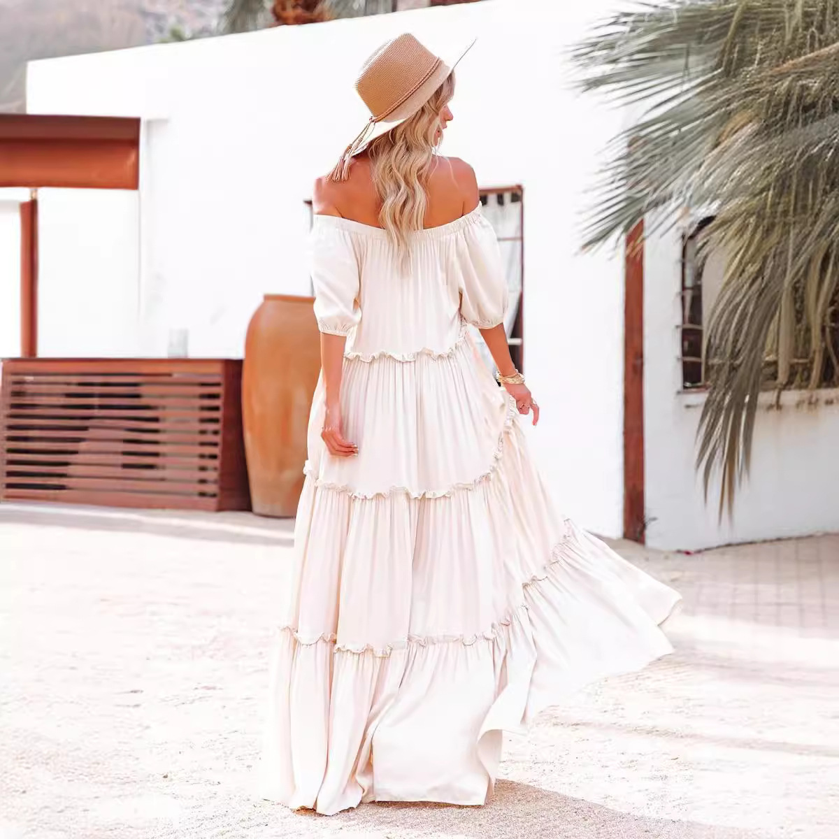 European and American cross-border spring/summer new style elegant commuter plus-size French long dress, off-shoulder fairy fashion dress - Image 2