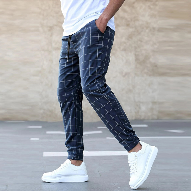 2024 New European and American Amazon Street Fashion Pants Plaid Casual Trousers Fashion Men's Casual Pants Drawstring Pants Wholesale - Image 4