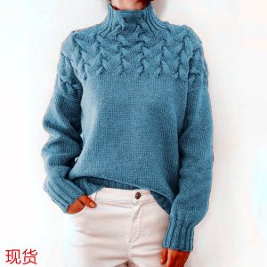 2026 Amazon Cross-Border New Women's Clothing Independent Site eBay Fashion Cable Braid Details High Neck Long Sleeve Sweater