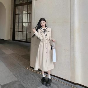 Women's Chanel-style dress, autumn/winter 2024 new style, elegant and flattering, mid-length, tie-waist, long-sleeved.
