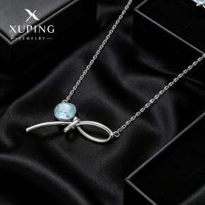 Xuping Imitation Crystal Bow Necklace, Fashionable, Simple, Sweet and Elegant Clavicle Chain for Women, Factory Wholesale