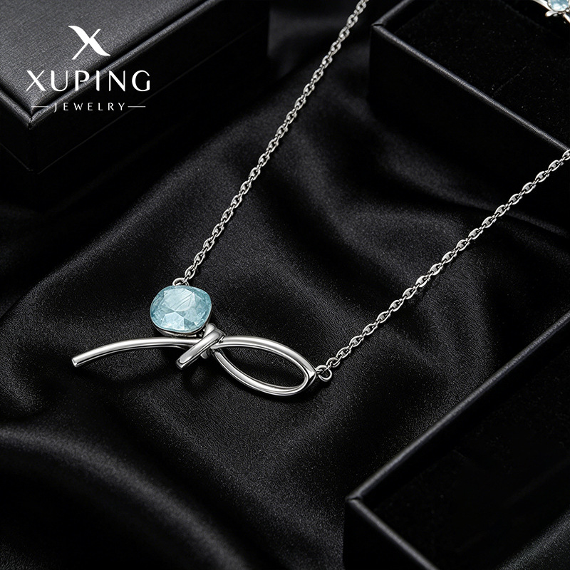 Xuping Imitation Crystal Bow Necklace, Fashionable, Simple, Sweet and Elegant Clavicle Chain for Women, Factory Wholesale