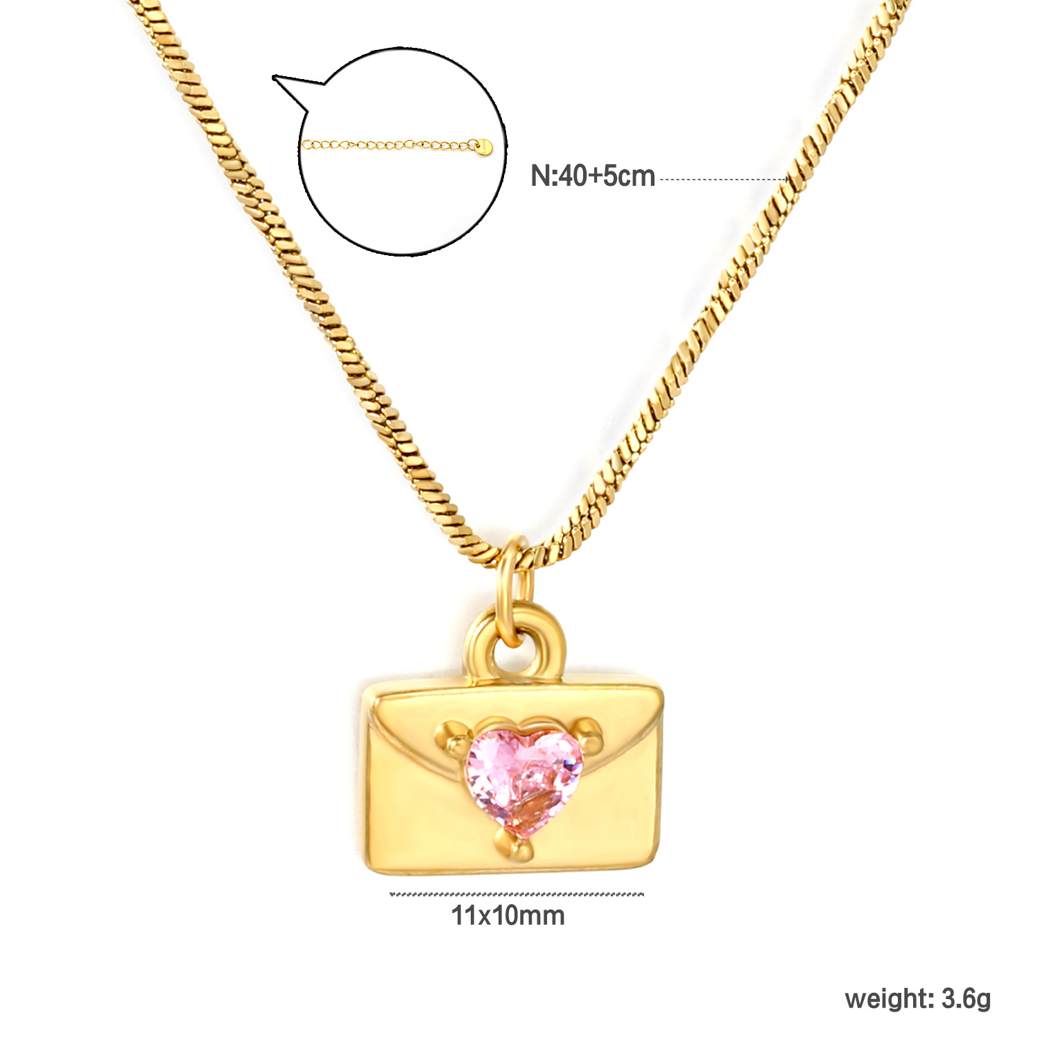 New cross-border style 18k gold-plated heart-shaped envelope pink zircon earrings, a luxurious and niche high-end earring and necklace set. - Image 7