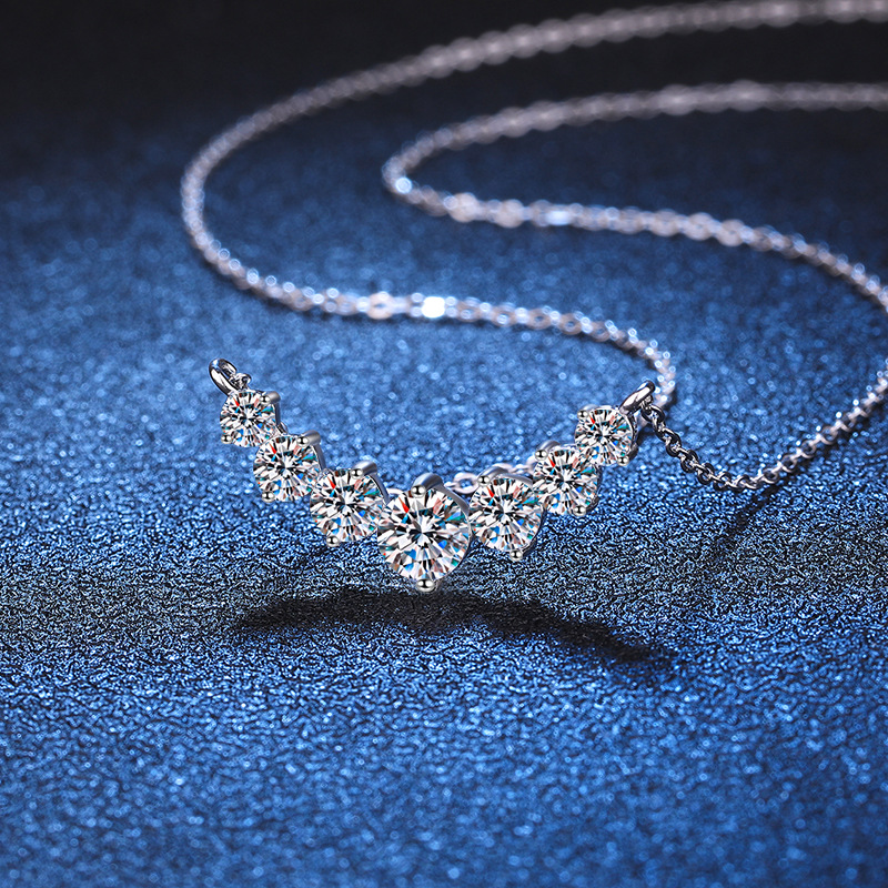 S925 sterling silver pendant for women, plated with Pt950, featuring a 1.7-carat D-color moissanite design inspired by the Seven Princesses necklace, in a traditional Chinese style. - Image 2