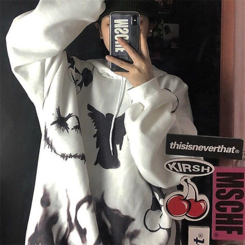 2021 Autumn and Winter Trend ins Harajuku Pink Girl Cartoon Anime Print Loose Plush Hooded Sweatshirt Women - Image 21