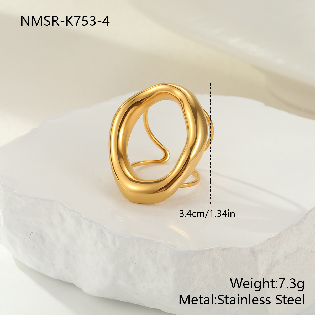 Cross-border European and American style personalized geometric hollow stainless steel necklace, bracelet, earring jewelry set, versatile ring wholesale - Image 8