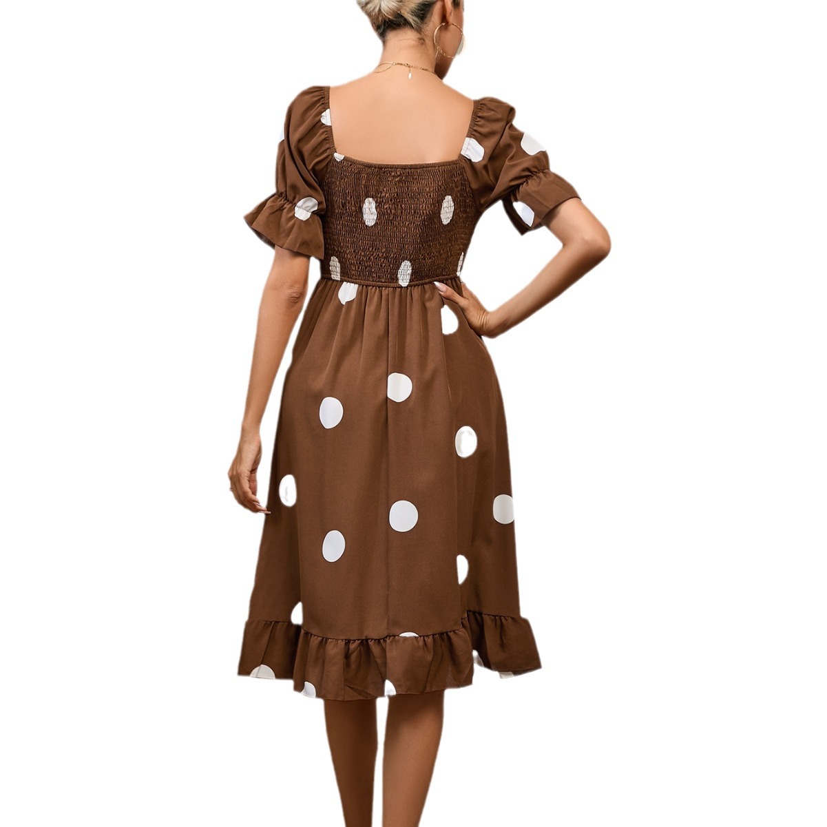 Model real shot AliExpress Amazon cross-border summer new polka dot temperament fashion short-sleeved ruffle dress - Image 6