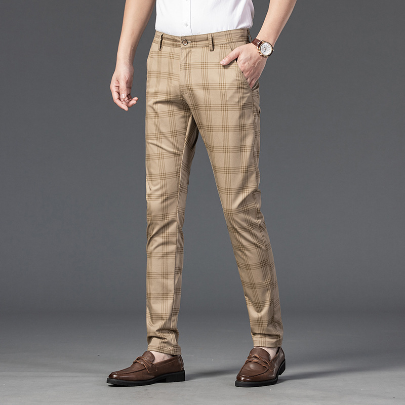 2021 Spring Pants Men's Casual Pants Men's Plaid Elastic Slim Business Straight Pants Youth Fashion Trend Men's Pants - Image 6