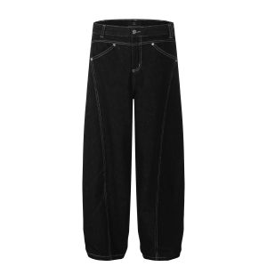 F9038 American Retro 2024 Unisex Trendy High-End Washed Black Design Men's Loose Wide-Leg Jeans