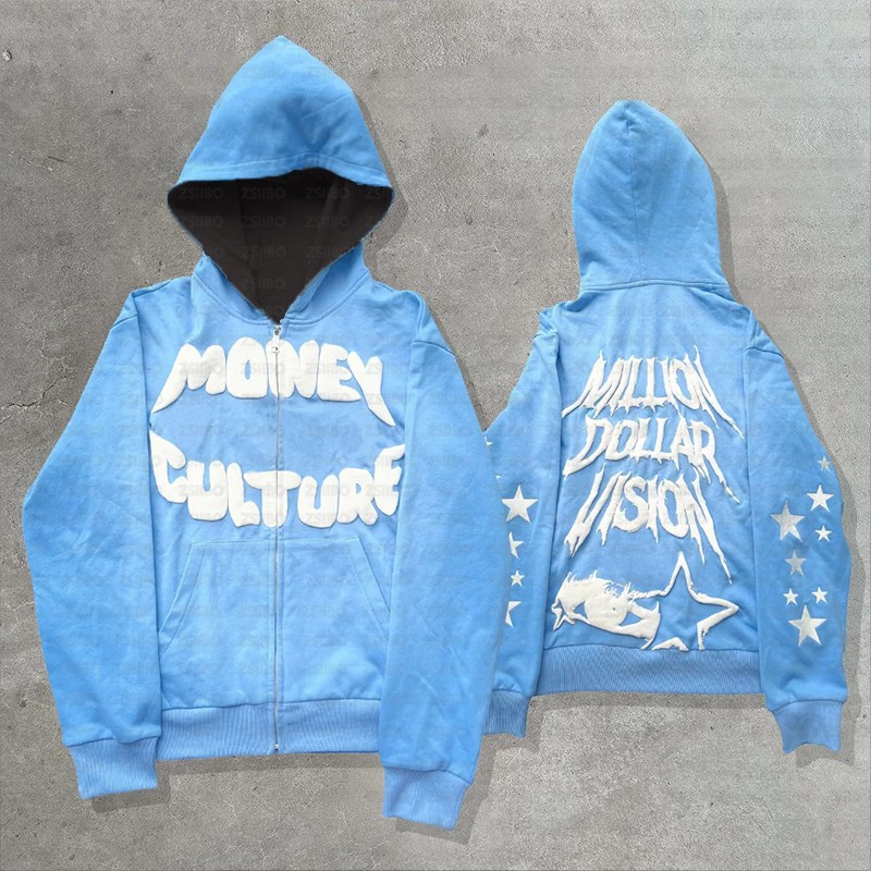 European and American street trend Y2K Gothic punk hip-hop fashion zipper hoodie - Image 5