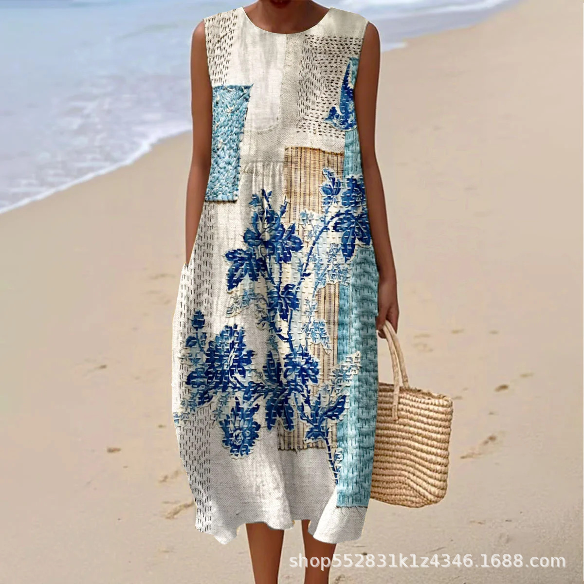 2025 European and American spring and summer new sleeveless casual printed temperament long dress slim small fresh casual dress - Image 50