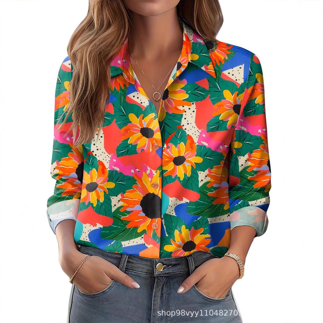 Women's 3D Printed Floral Loose-fitting Shirt, European and American Style, for Cross-border E-commerce AliExpress Independent Website - Image 4