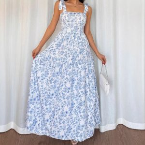 Blue-and-White Floral Maxi Sundress