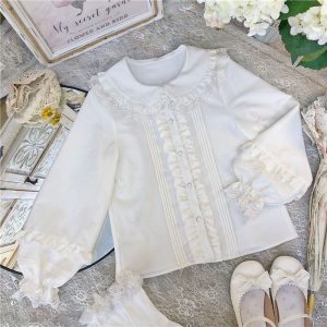 Velvet thickened long-sleeved doll collar lace puff sleeve Lolita inner Lolita shirt for women in autumn and winter