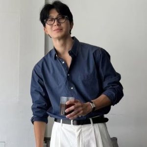 Korean style loose-fitting long-sleeved shirt for spring and autumn, 2024 men's trendy loose casual collar versatile shirt.