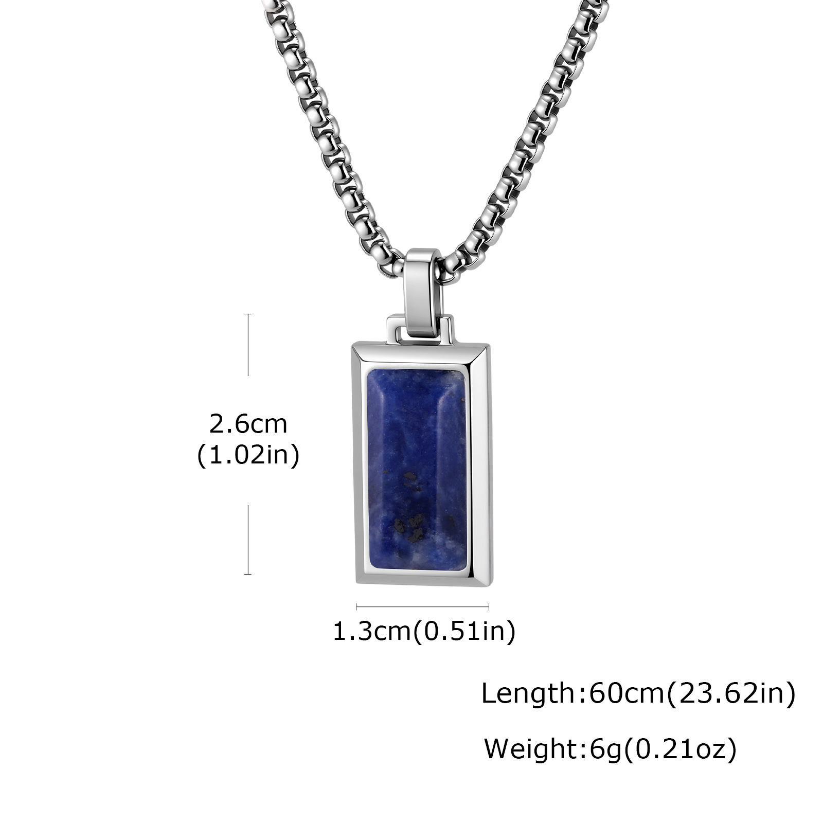 Niche high-end design stainless steel rectangular pendant with black agate natural stone, fashionable retro style, PN2379 - Image 6