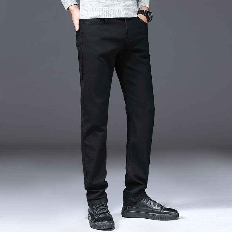 wthinlee spring and autumn large size black jeans men's straight slim fit business casual Korean style trendy long pants - Image 4