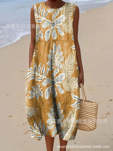 2025 European and American spring and summer new sleeveless casual printed temperament long skirt dress slim small fresh casual skirt - Image 10