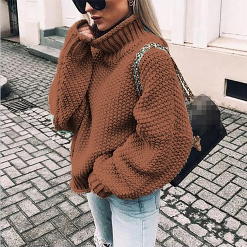 2025 New European and American Style Chunky Knit Half-High Neck Pullover Batwing Sleeve Knit Sweater Loose Oversized Cross-border Sweater - Image 14