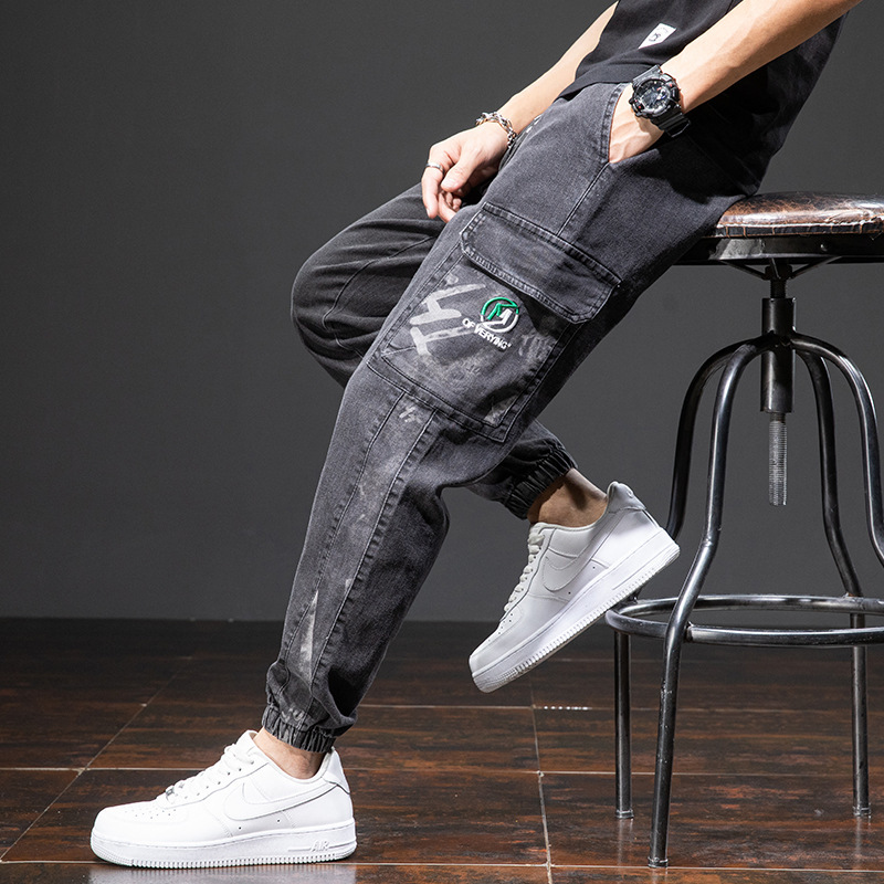 Men's jeans spring new Korean style casual trousers men's trousers trendy brand loose overalls leggings large size men's trousers - Image 3