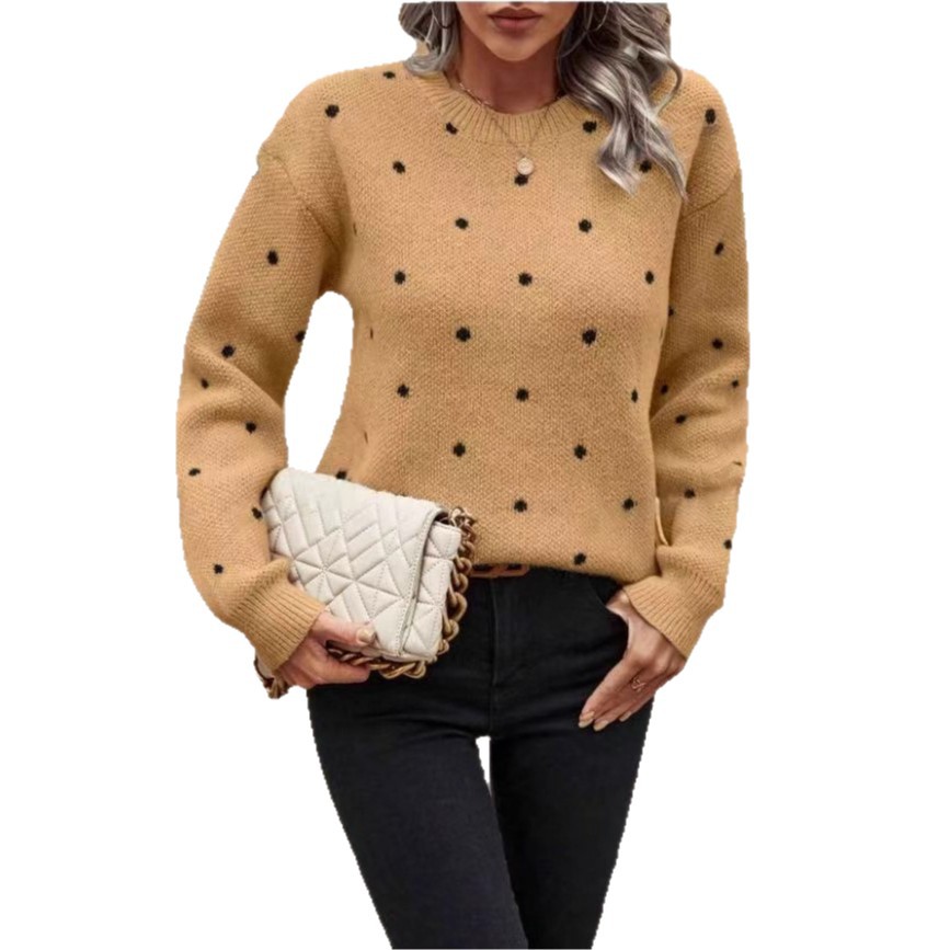 Popular European and American style polka dot knit sweater, sweet round neck long-sleeved top, fashionable and versatile pullover sweater for autumn and winter. - Image 5