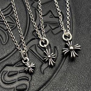 Trendy Thai silver vintage distressed cross pendant necklace, hip-hop classic round and square cross flower sweater chain