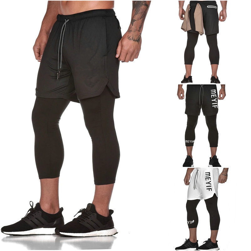 New men's sports fake two-piece trousers training fitness pants thin running overalls one piece drop shipping