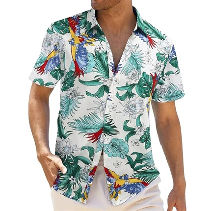 Cross-border foreign trade 2023 men's Hawaiian short-sleeved shirt men's lapel shirt holiday casual T-shirt - Image 38